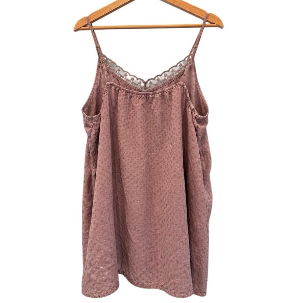 Easel Dusty Mauve Swiss Dot Lace Trim Cotton Cami Tank Boho Romantic L